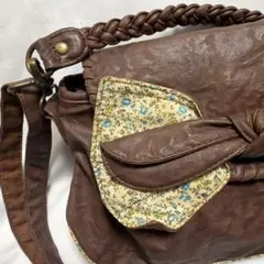 フェアリーコア リボン 花柄 レザー風 平成 2WAY バッグ アンティーク加工