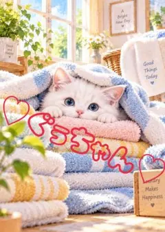 《一点限り》タオルに包まれた白猫の子猫