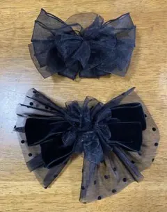 【バレッタ2点セット】髪留め リボン ドット柄 ブラック