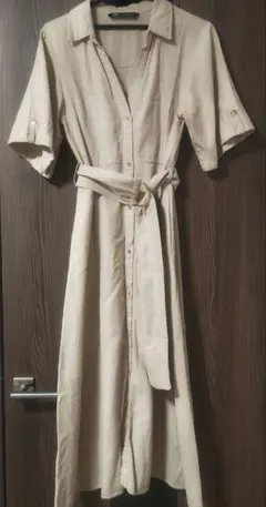 ZARA　リネンブレンド　シャツワンピース