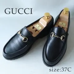 美品　ホースビットローファー 黒×金　ラバーソール 37C 24㎝