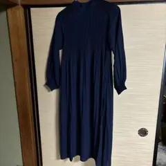 タグ付き　ブージュルードBou Jeloud レース切替プリーツワンピース　紺色