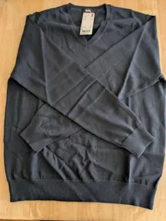 UNIQLO スーピマコットン Vネックセーター Lサイズ 69 Navy