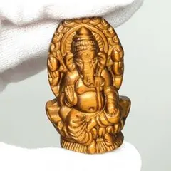 【天然石タイガーアイ／虎目石】ガネーシャ神 商業神様 置物天然石 手彫り彫刻①