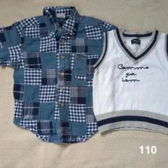 コムサイズム　COMME CA ISM　サマーニットベスト ＆ チェックシャツ