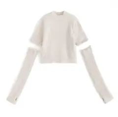 アームウォーマー付きフェザーニットトップス　kz325 アイボリー