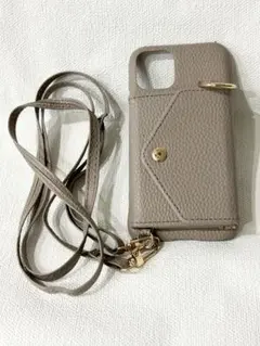 iPhone13mini ケース　ショルダー　ミラー　手帳型　茶色　ブラウン