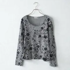 ScoLar スカラー(M)総柄 スカル ロンT 長袖カットソー グレーのサムネイル