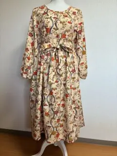 ゆったりワンピース　着物リメイク　小紋　ベージュ