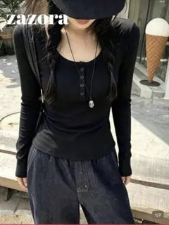 SHEIN 未使用 ヘンリーネック 長袖カットソー