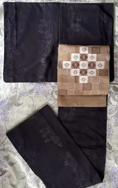 未使用しつけ糸付き】 正絹 夏着物 単衣 紋紗 小紋 琉球絣柄 茄子紺色