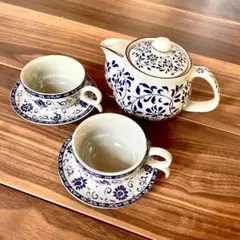 青と白の花柄 中国茶器セット