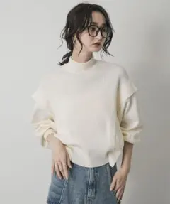 SENSE OF PLACE アイボリーリブ編みバルーンスリーブニット