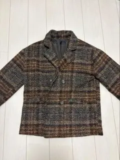 ブラウン系チェック柄ダブルブレストジャケット