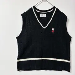 ムーミン谷のなかまたち リトルミイ 黒 Vネック ニットベスト L 刺繍