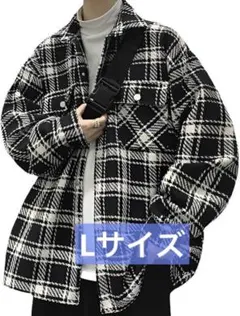 訳あり特価【Lサイズ】オーバーサイズ　黒チェック柄　ツイード　アウタージャケット