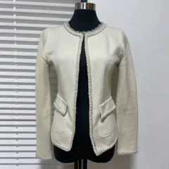 ノーカラー ホワイト ジャケット カーディガン　S