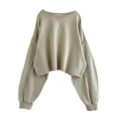 KBF　デザインスウェット　ショート　ワイド　ボリュームスリーブ　アースカラー