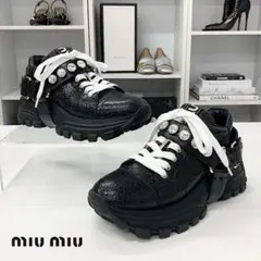 MIU MIU パテントレザー リボン ダブルストラップ バレエシューズ