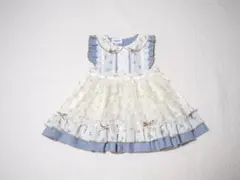 【ハンドメイド】アイボリー×ブルー系エプロンワンピース　80c