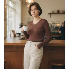 MISCH MASCH ブラウン Vネック 長袖トップス