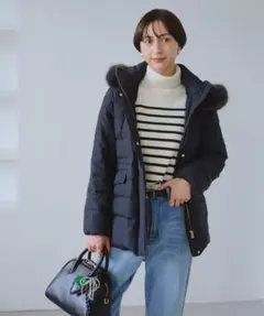 ネイビー ファー付き ダウンジャケット