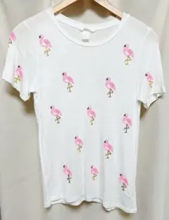 H&MフラミンゴビーズTシャツ ホワイト