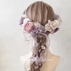 ウェディング ベッドパーツ パープル／結婚式 成人式卒業式 リボン ④