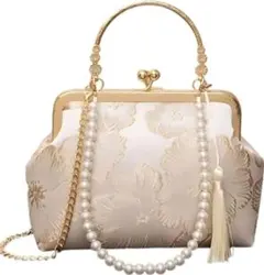 パーティーバッグ　がま口 パール 花柄 ゴールド 2way 結婚式 和装　着物