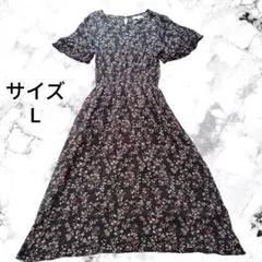 グローブ　Lサイズ　黒✕花柄　ウエストゴム仕様　ワンピースのサムネイル