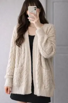 UNIQLO ケーブルニット カーディガン アイボリー 古着