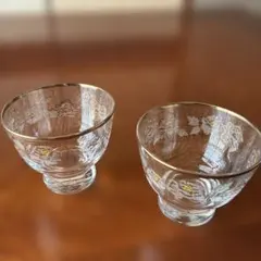 花柄　金縁　ガラスコップ　2個セット　直径約8cm
