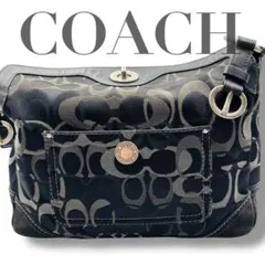 COACH ショルダーバッグ 10142 シグネチャー 黒 キャンバス レザー