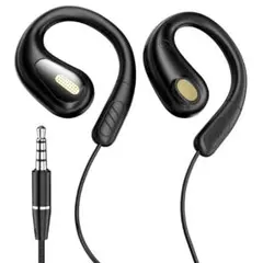 有線イヤホン 耳掛け オープンイヤー 有線 マイク付き ハンズフリー ブラック