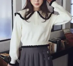 earth music&ecology 配色フリルカラーニットプルオーバー