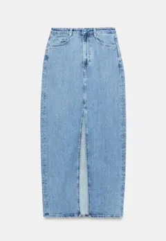 ZARA スリットミディ丈デニムスカート ライトブルー