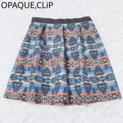オペークドットクリップ　フレアスカート　エスニック柄　ジャガード　配色　40
