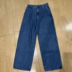 UNIQLO タックワイドデニム　Sサイズ ブルー　ウォッシュ加工　ウエストゴム