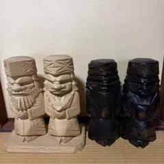 【昭和レトロ】アイヌ 木彫り人形 2組セット 特彫 阿寒湖 昭和48年 彫刻