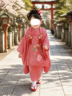 七五三　3歳　着物　被布セット　赤色　鹿子　絞り　【美品】のサムネイル