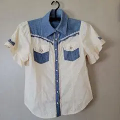 美品　★アクシーズ　半袖シャツ クリーム色 デニム★