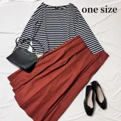 【コーデ売り】長袖ボーダー柄カットソー＋ロングスカート　カジュアル　フリーサイズ