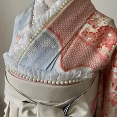 和衣　クリームベージュダブルサテンリボンXソフトフリルXパール帯飾り　成人式