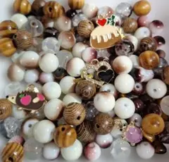 ガラスビーズ アクリルビーズ 木製ビーズ ミックス 茶色系 メタル まとめ売り