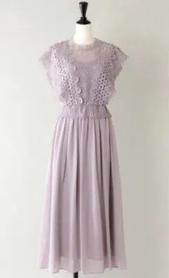 新品ルゥデRewdeレースドッキングロングワンピースドレス　ラベンダー