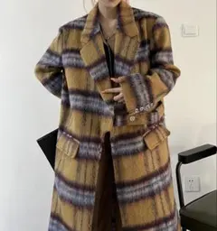 大人可愛いチェック柄ロングコート❤️秋冬ゆったりオーバーサイズ