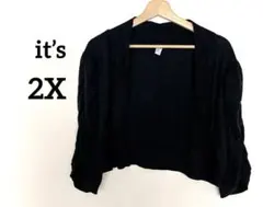 it’s ブラック カーディガン【2X】羽織り　アウター　ボレロ　袖ギャザー