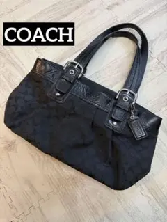 コーチ ショルダーバッグ ブラック レザー キャンバス シグネチャー