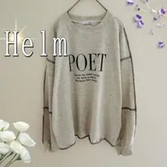 HelmステッチデザインオーバーサイズロゴコットンTシャツ（M）ライトグレー