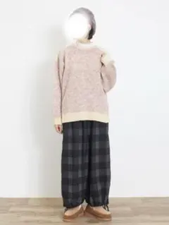 本日限定/新品未使用タグ/柄アソート裾絞りワイドパンツ/チャコール